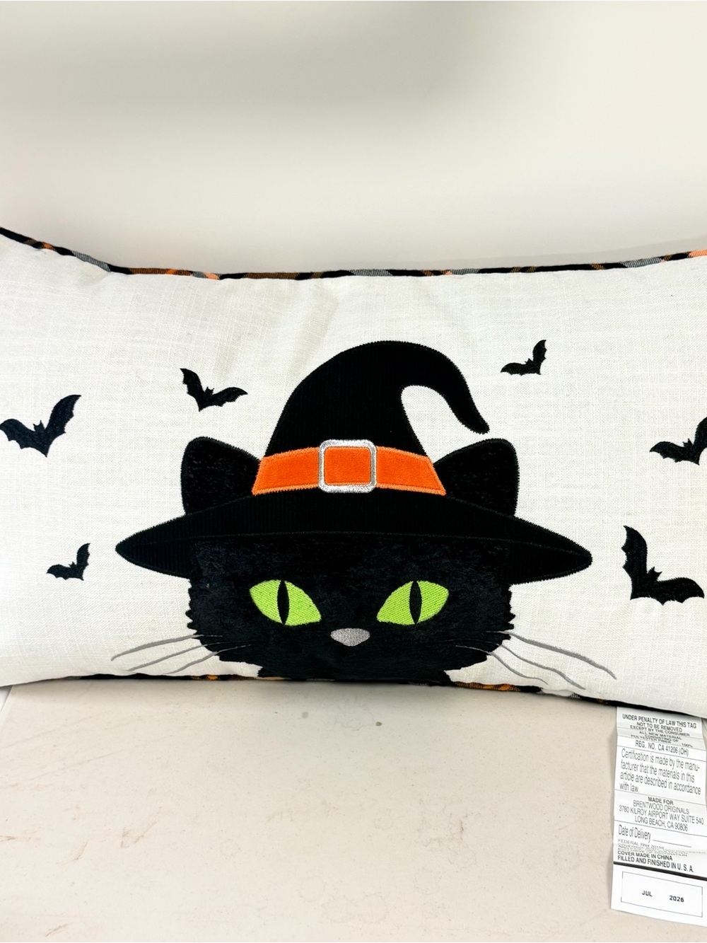 Black Cat Halloween Pet Pillow Bed Accent in Black and Orange